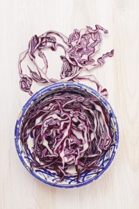 Sliced red cabbage in a bowl