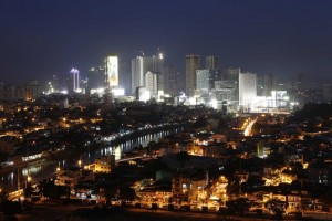 Corporate and condominium buildings are seen in Mandaluyong City