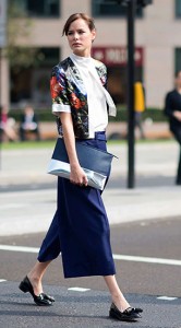 กางเกง-Culottes-สีน้ำเงิน-เสื้อสีขาว-แจ็คเก็ตลายดอกไม้-London-Fashion-Week