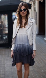 เดรสไล่เฉดสี-ขาวน้ำเงิน-Zara-แจ็คเก็ตหนัง-สีขาว-Zara