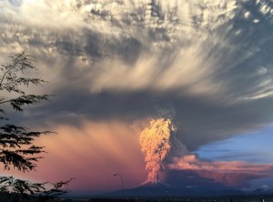 Smoke and ash rise from the Calbuco volcano as seen from the city of Puerto Montt