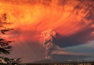 Smoke and ash rise from the Calbuco volcano as seen from the city of Puerto Montt