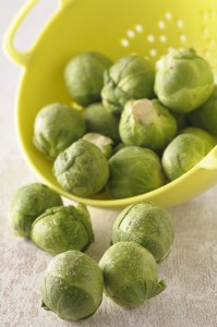 Brussels sprouts in a colander